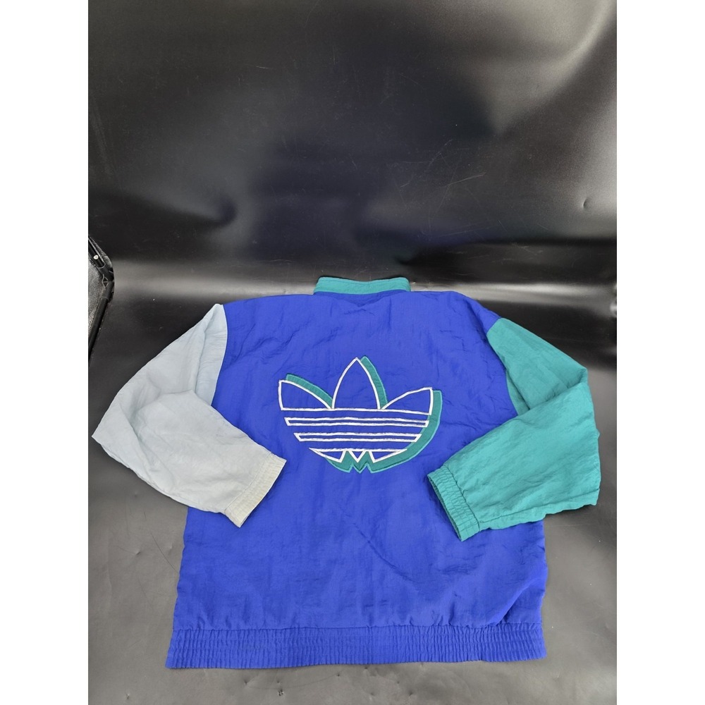 Vintage Adidas Track Jacket Mens Large Black Blue Green Neon Trefoil Logo 80s